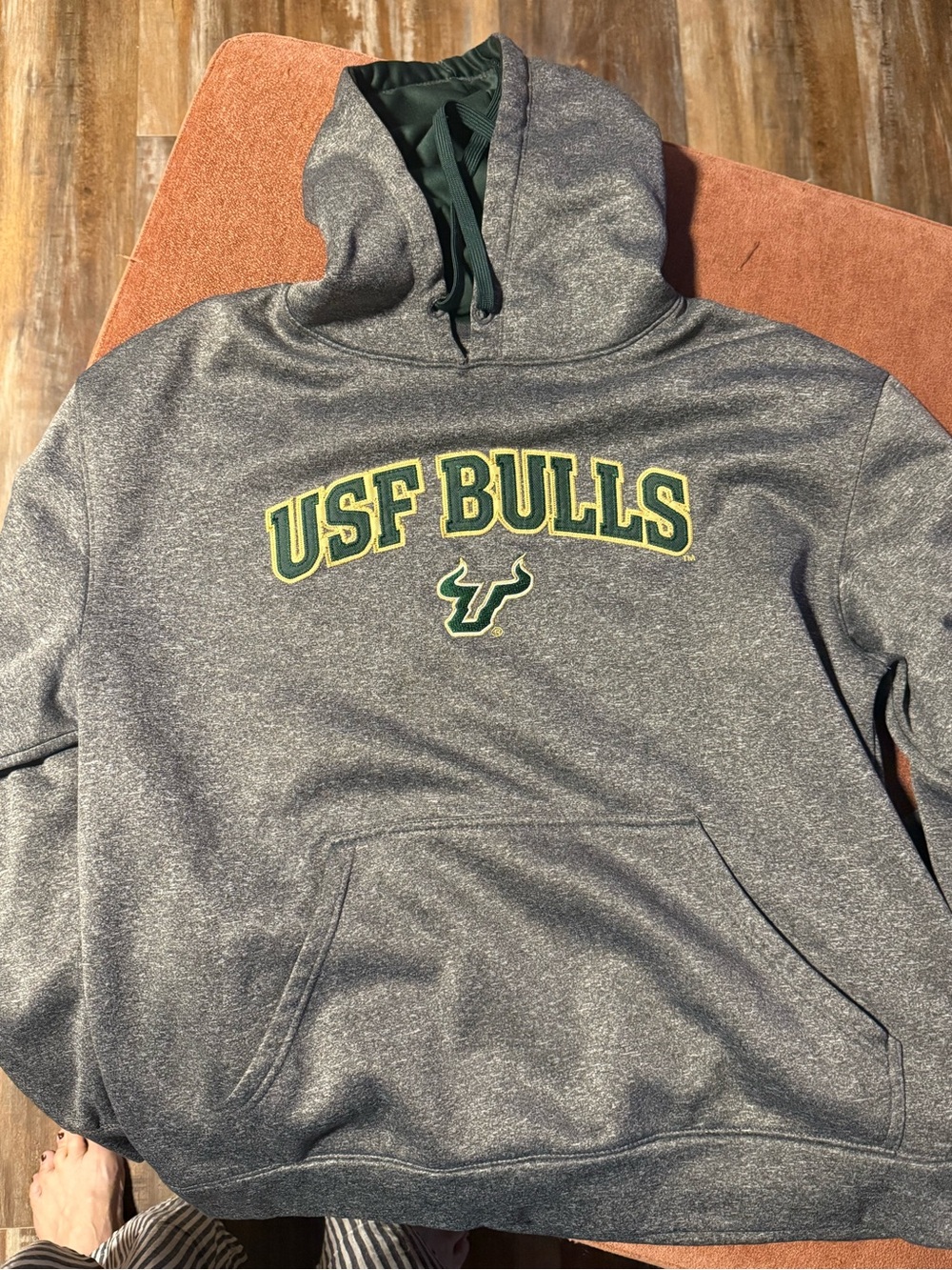 USF Bulls Gray Hooded Pullover Sweatshirt with Green Accents
